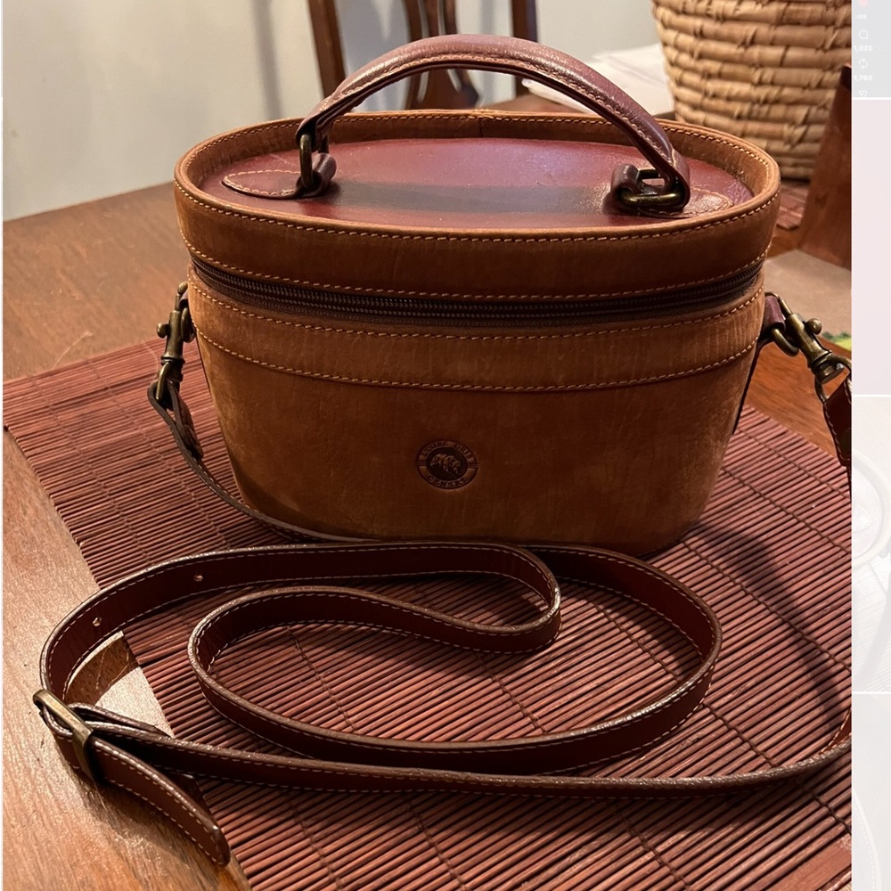 L’OURS GRIS vintage French Tan Leather Mini Crossbody Vanity Bag